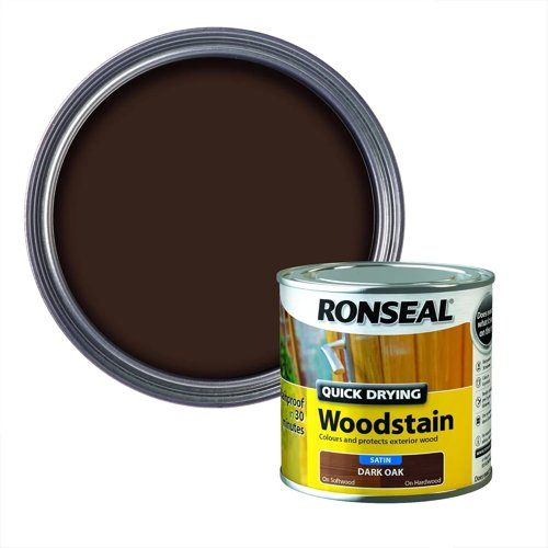 Ronseal Dark Oak Satin Woodstain Soft or Hard Wood Quick Drying 250ml