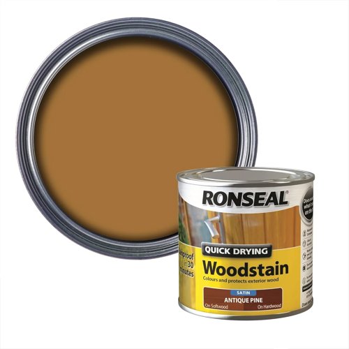 Ronseal Antique Pine Satin Woodstain Soft or Hard Wood Quick Drying 250ml