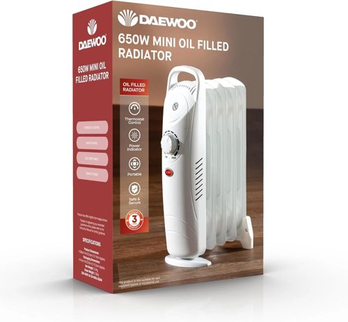 Daewoo Oil Filled Mini Radiator 650w White 5 Fin