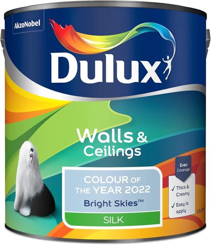 Dulux Walls & Ceilings  Silk Emulsion Paint  Bright Skies  1 x 2.5 Litre Tin