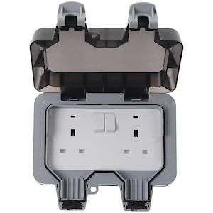 Bg Electrical Outdoor Double Switched Power Wall Plug Socket, Grey, 13A