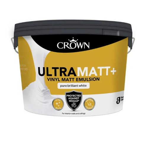 Crown Ultra Matt+  Pure Brilliant White Vinyl Matt Emulsion  Mould Protection Paint  10L