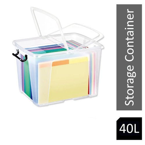 Strata Smart Box Clip-On Folding Lid Carry Handles 40 Litre Clear Ref HW674CLR AQ03954 (HW674)