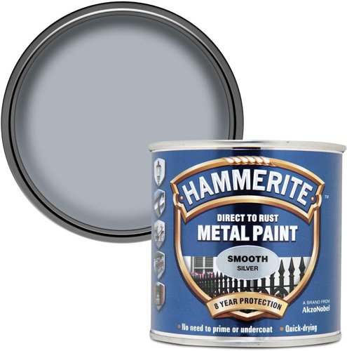 Hammerite 5084894 Direct To Rust Metal Paint - Smooth Silver Finish 250Ml