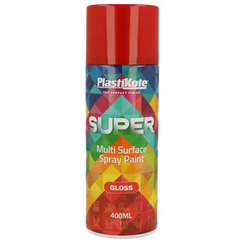 PlastiKote SUPER Spray Paint  Bright Red  400ml  Gloss Finish