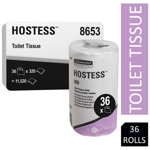 Hostess Standard Roll Toilet Tissue 8653 - 36 rolls x 320 Sheets White, 2 ply sheets (11, 520 sheets)