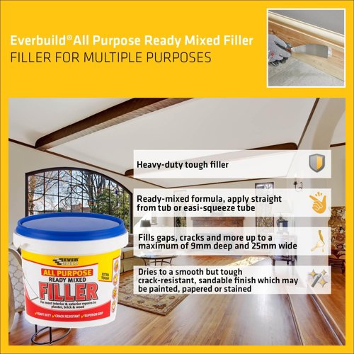 Everbuild All Purpose Ready Mixed Filler  Interior And Exterior Use  White  1Kg Tub