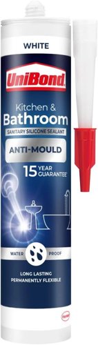 Unibond Anti-Mould White, Waterproof Protection Kitchen & Bathroom Sealant 274G Cartridge