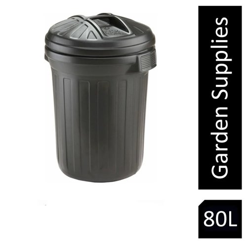 Fixtures Strata Shatterproof  Refuse Bin Secure Push On Lid Black 80L (GN343)