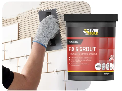 Everbuild 703 Fix And Grout Tile Adhesive Brilliant White â€“ 1.5Kg