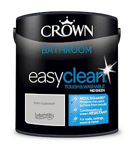 2.5L Crown Easyclean Bathroom Mid-Sheen Emulsion Multi Surface Paint  Linen Cupboard