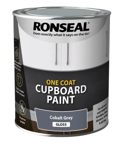 Ronseal One Coat Cupboard Paint  Cobalt Grey Gloss  1 x 750ml