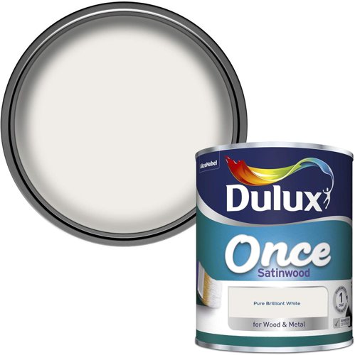 Dulux Once Satinwood Paint For Wood And Metal - Pure Brilliant White 750 Ml