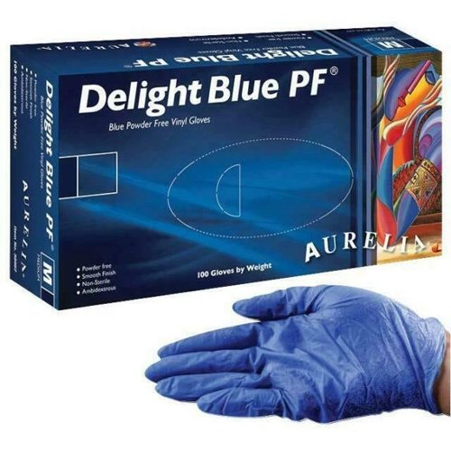 Aurelia DELIGHT Blue Powder Free SMALL Vinyl Gloves 100's