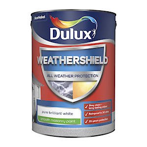 Dulux Weathershield Pure Brilliant White Smooth Matt Masonry Paint, 5L