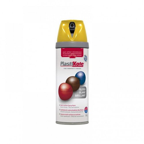 Plastikote Twist & Spray Paint Premium Gloss Yellow 400ml Multi Surface Use