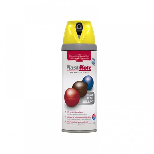 Plastikote Twist & Spray Paint Premium Gloss New Yellow 400ml Multi Surface Use