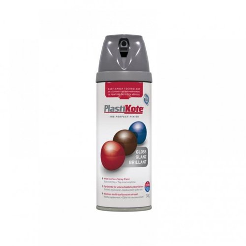 Plastikote Twist & Spray Paint Premium Gloss Medium Grey 400ml Multi Surface Use