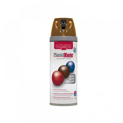 Plastikote Twist & Spray Paint Premium Gloss Chestnut Brown 400ml Multi Surface Use