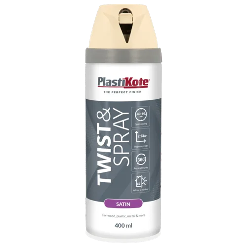 Plastikote Twist and Spray  Premium Spray Paint  Satin  Porcelain  400ml