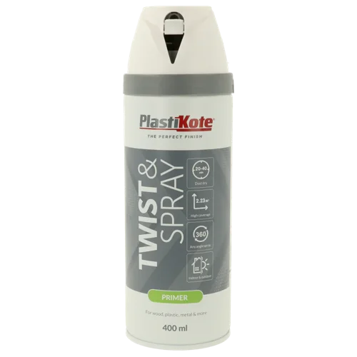 Plastikote Twist and Spray  Primer Paint  Quick Drying  White 400ml