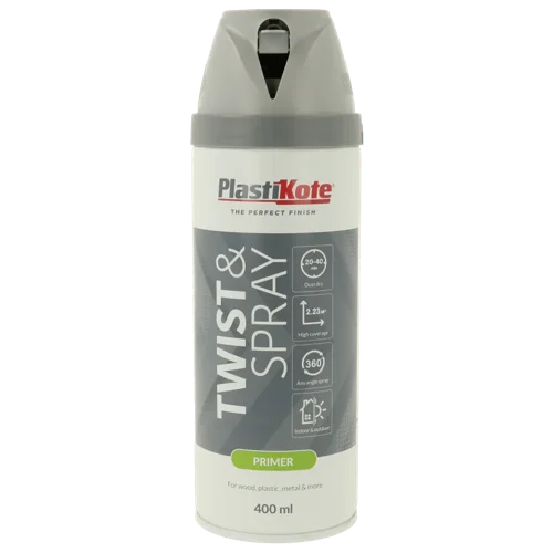 Plastikote Twist and Spray  Primer Paint  Quick Drying  Grey 400ml