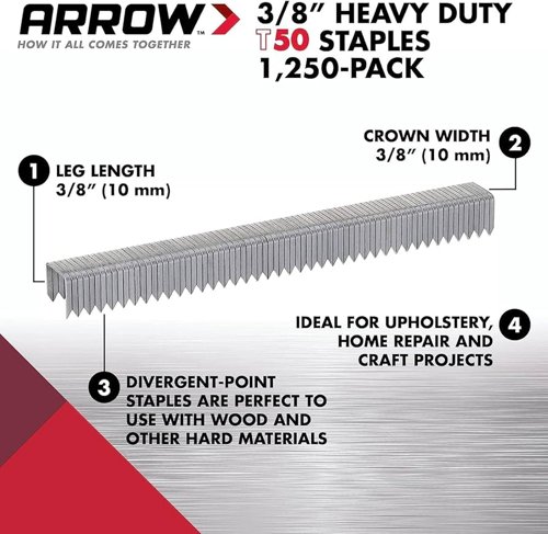 Arrow A50624 T50 Staples, 3/8 Inch (10 mm) 1250 Staples Per Box