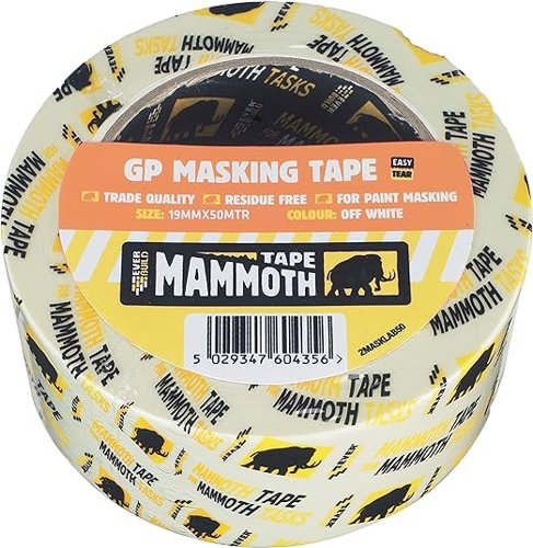 Everbuild Mammoth General Purpose Trade Quality Masking Tape - Off White - 38mm x 50m {6 Pack}