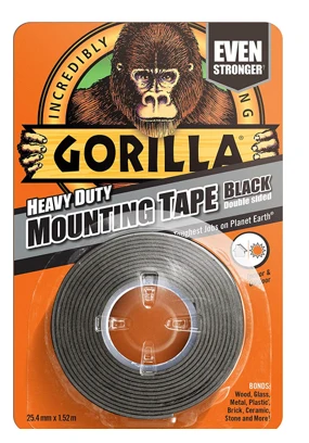 Gorilla 1.5 M Heavy Duty Double Sided Mounting Tape Indoor & Outdoor - Black