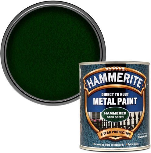 Hammerite Direct To Rust Metal Paint Hammered Dark Green Finish 250ml