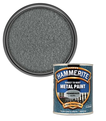 Hammerite Direct To Rust Metal Paint Hammered Silver Finish 750ml