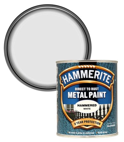 Hammerite  Direct To Rust Metal Paint - Hammered White Finish 250Ml