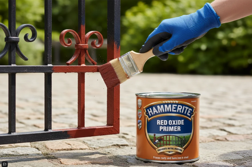Hammerite Primer - Red Oxide. Metal Primer For Garden Furniture, Radiator And Fence Paint 500Ml