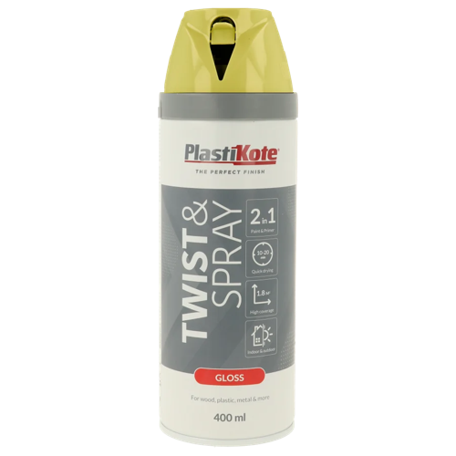 Plastikote Premium Paint Spray Gloss Finish Yellow 400ml.