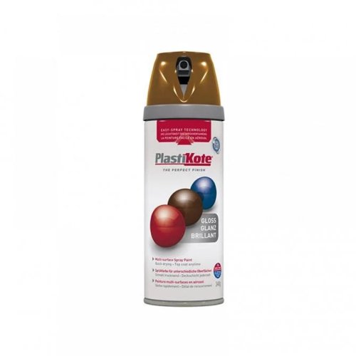 Plastikote Twist & Spray Paint Premium Gloss Chestnut Brown 400ml Multi Surface Use