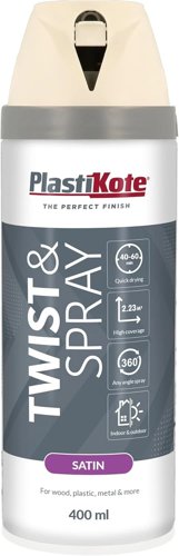 Plastikote Premium Paint Spray Satin Finish White 400ml.