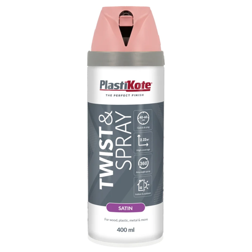 Plastikote Premium Paint Spray Satin Finish Cameo Pink 400ml.