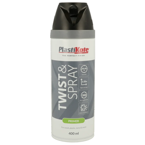Plastikote Twist and Spray Primer Paint Quick Drying Black 400ml