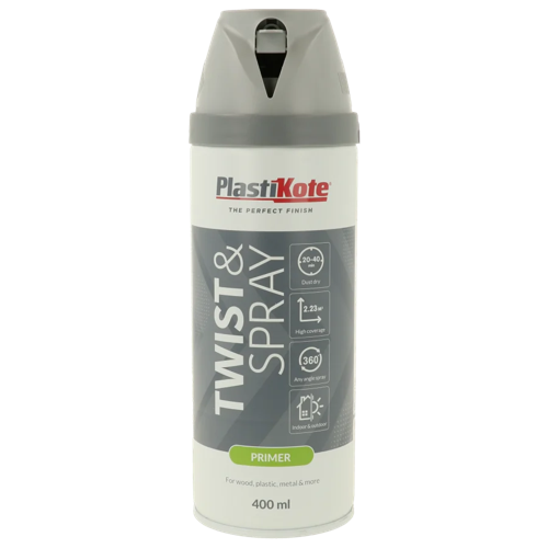 Plastikote Twist and Spray Primer Paint Quick Drying Grey 400ml