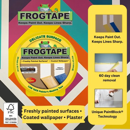 Frog Tape Yellow Delicate Surface Painters Masking Tape 36mm X 41.1M Roll