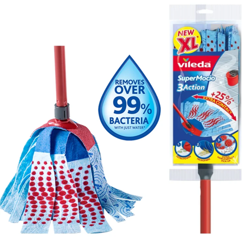 Vileda SuperMocio 3Action XL Includes Mop Head & Handle Machine Washable
