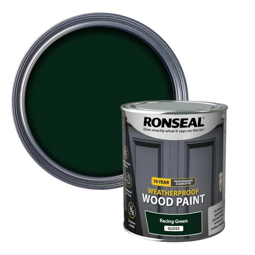 Ronseal 10 Year Weatherproof 2 In 1 Wood Paint Racing Green Gloss 750Ml