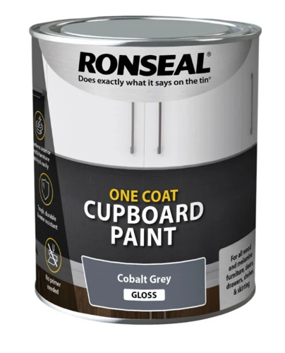 Ronseal One Coat Cupboard Paint Cobalt Grey Gloss 1 x 750ml
