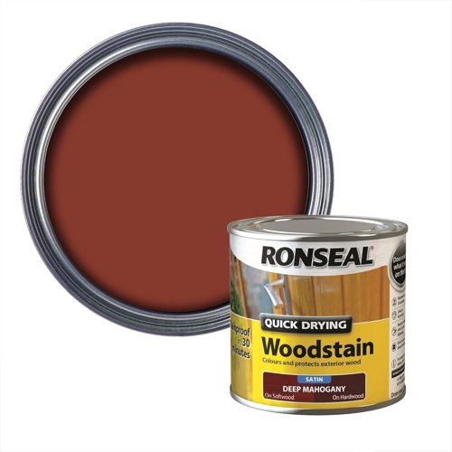 Ronseal Mahogany Satin Woodstain Soft or Hard Wood Quick Drying 250ml
