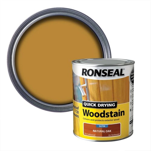 Ronseal Natural Oak Satin Woodstain Soft or Hard Wood Quick Drying 750ml