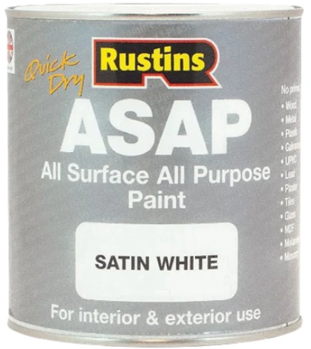 Rustins All Surface All Purpose Paint {ASAP} Satin White 1 Litre