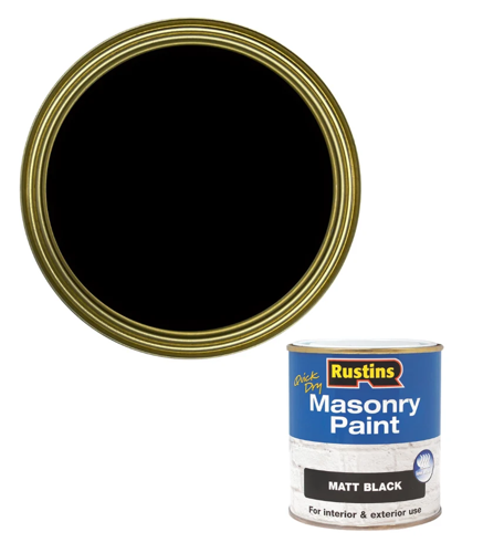Rustins Masonry Paint Matt Black Quick Drying Low Odour 250ml