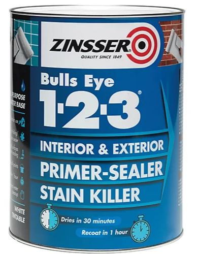 Zinsser Bulls Eye 1-2-3 Interior & Exterior Primer, Sealer & Stain Killer 1L
