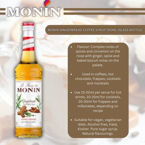 MONIN Gingerbread Cocktail Syrup 700ml (Glass Bottle)