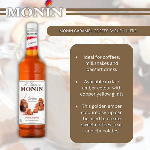 MONIN Premium Caramel Syrup 1 Litre for Coffee & Cocktails